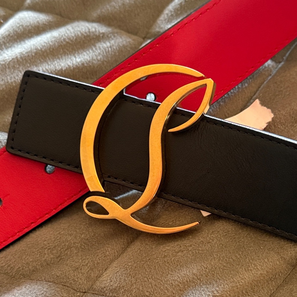 Christian Louboutin Red and Black Belt with Gold Buckle NWT